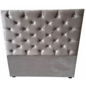 CABECERA MATRIMONIAL BOTÓN DIAMANTE TERCIOPELO GRIS PLATA